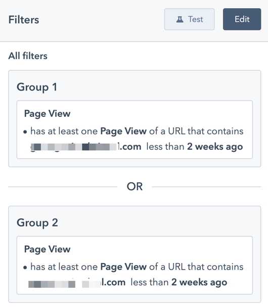 filter on page visits HubSpot