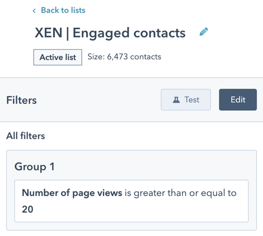 Engaged contacts List HubSpot