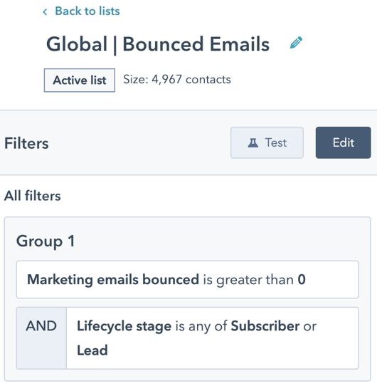 Bounced contacts segmentation HubSpot
