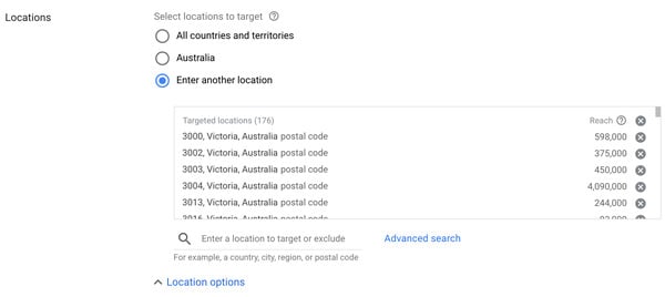 google-ads-postcode-locations