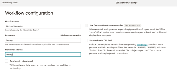 Mailchimp Workflow Configuration