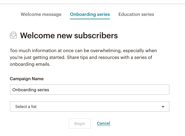 MailChimp Onboarding Series