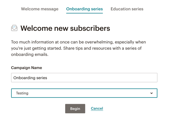 Mailchimp Onboarding Series List